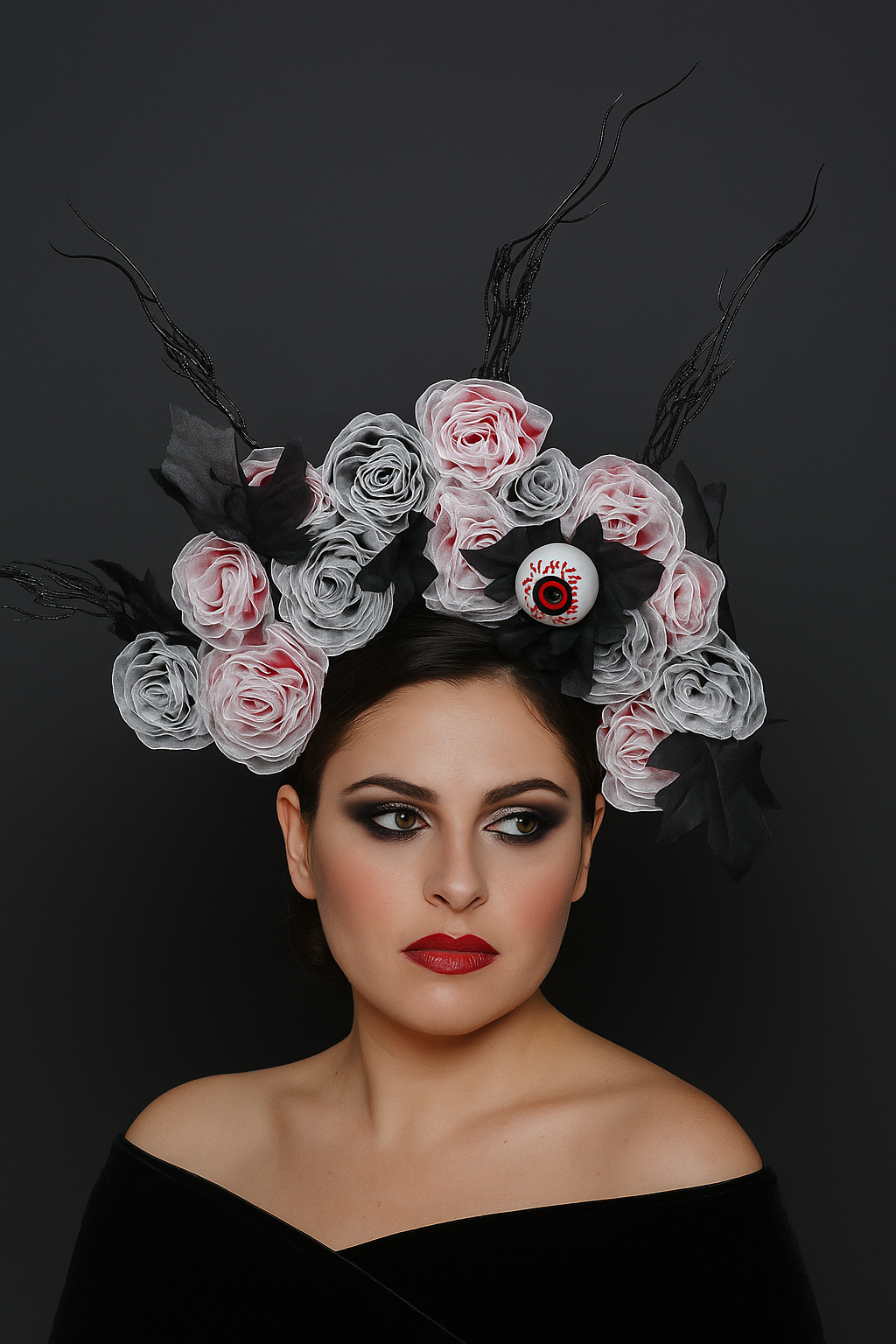 Handcrafted Black and Red Fabric Rose Headpiece