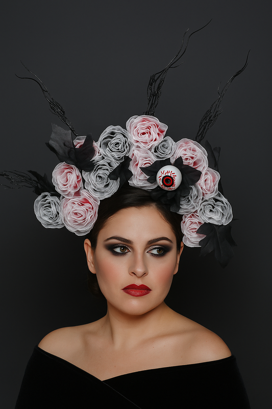 Handcrafted Black and Red Fabric Rose Headpiece