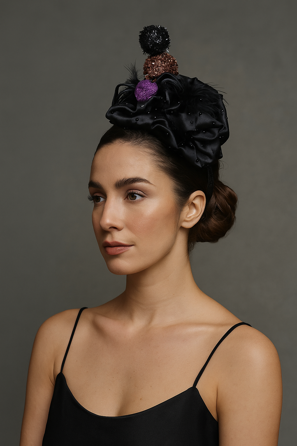 Spooky Handcrafted Black Fabric Rose Headpiece